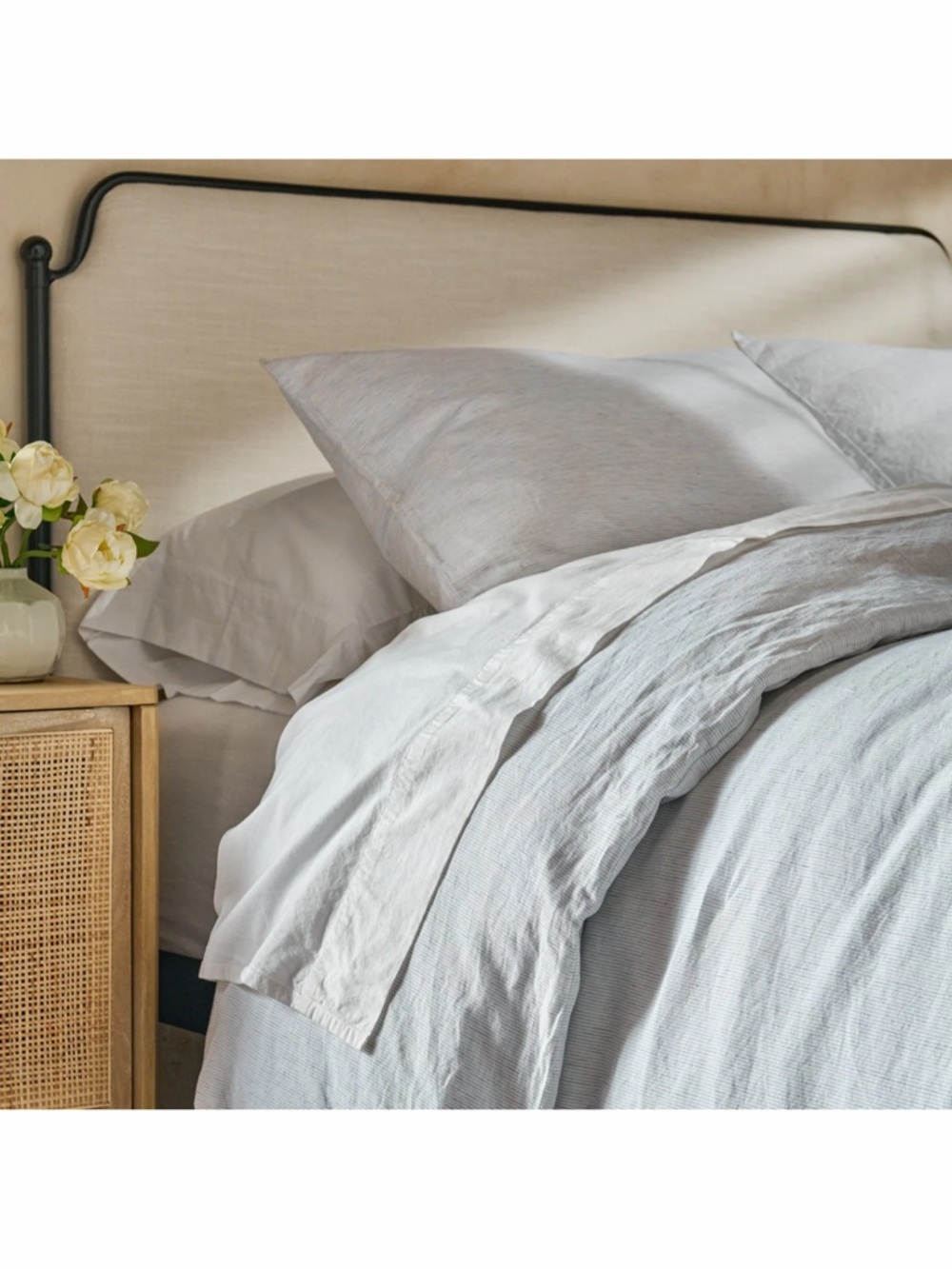NWT Magnolia Home Linen Cotton Duvet Cover-White Stripe-King/Cal King
